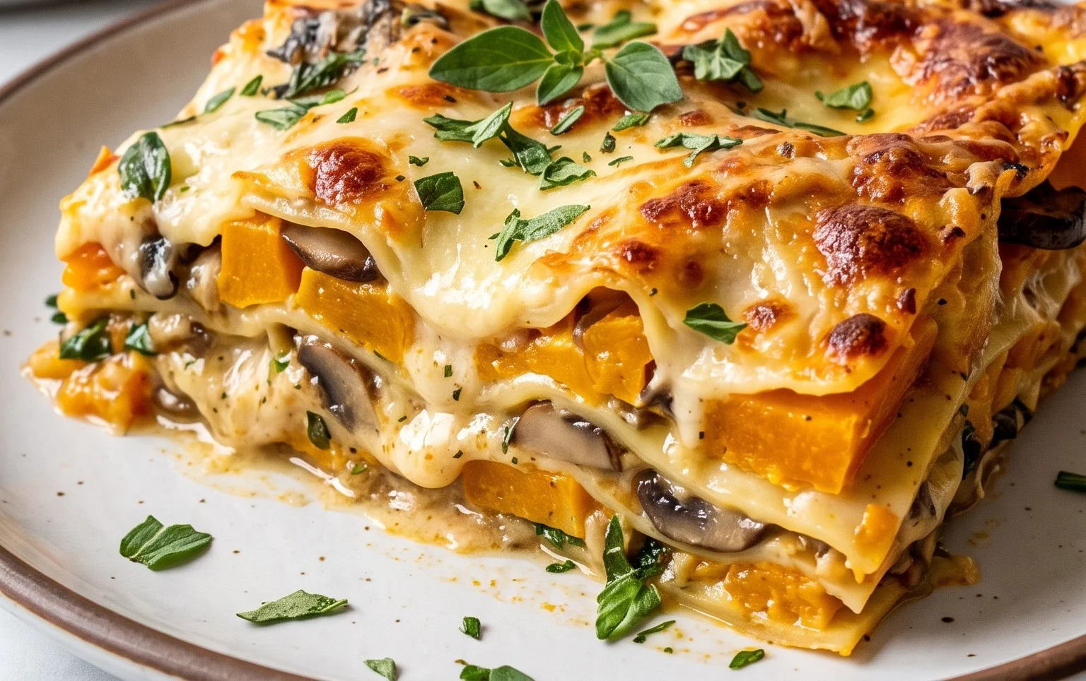 Lasagnes végétariennes à la butternut et aux champignons